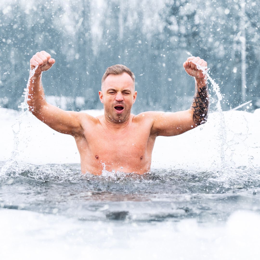 man in freezing cold water