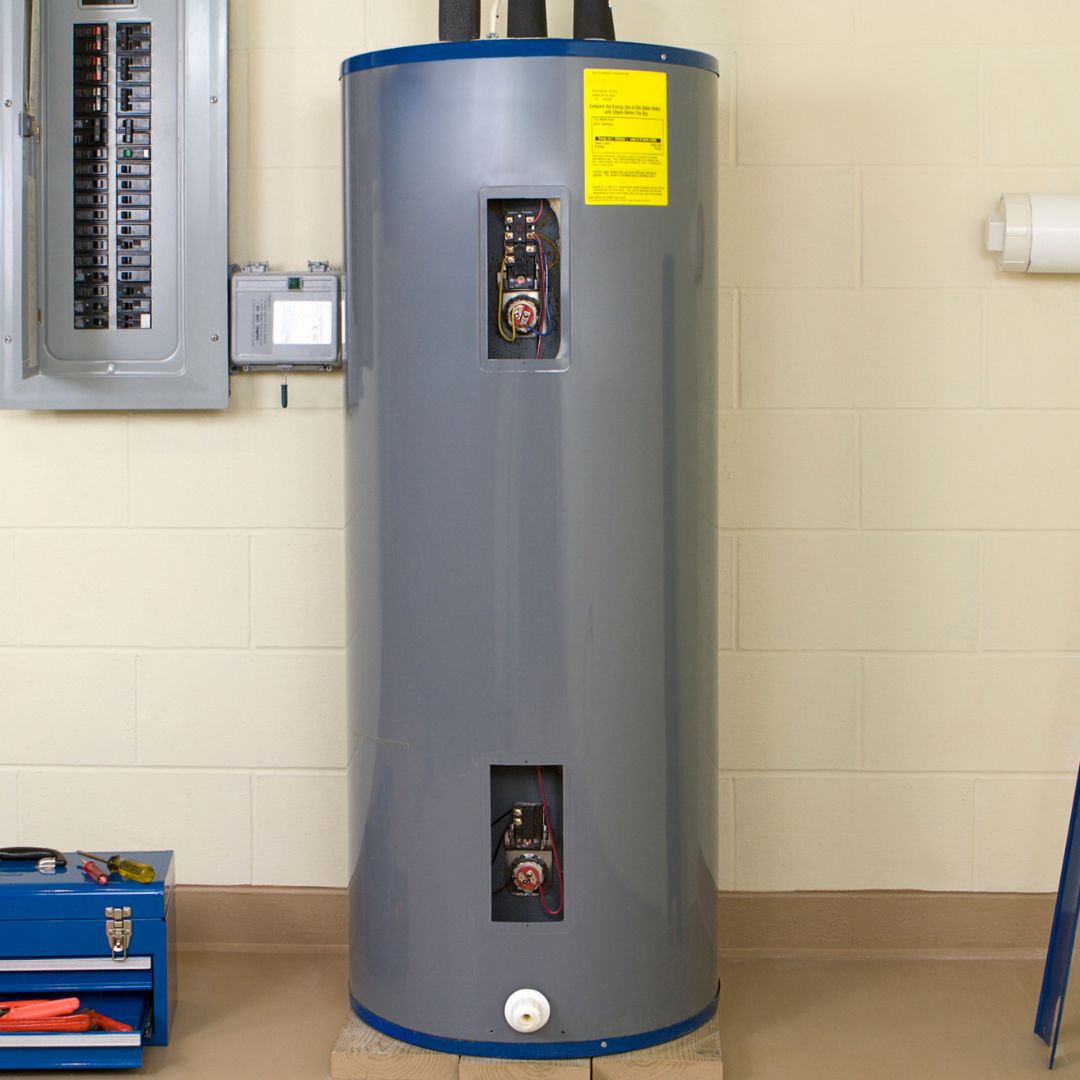a water heater in the basement